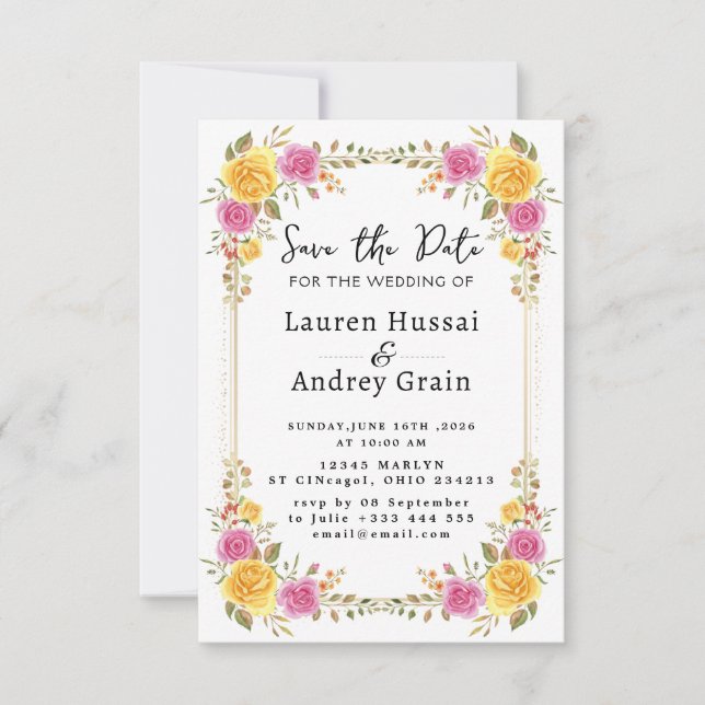 Floral Wedding Save the Date Invitation (Devant)