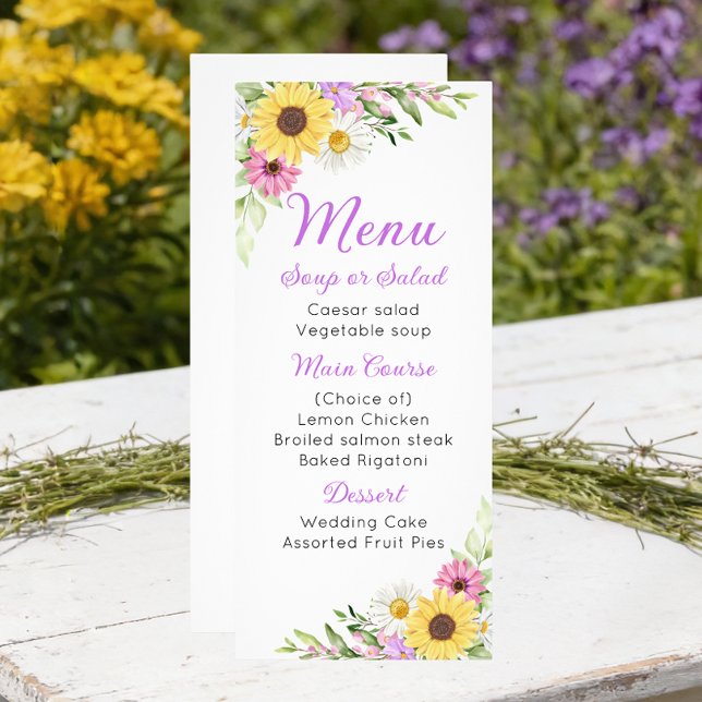 Floral Wedding Wildflower Sunflower Daisy Menu (Créateur téléchargé)