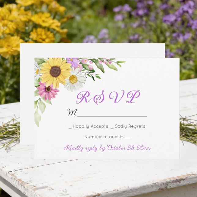 Floral Wedding Wildflower Sunflower Daisy RSVP (Créateur téléchargé)