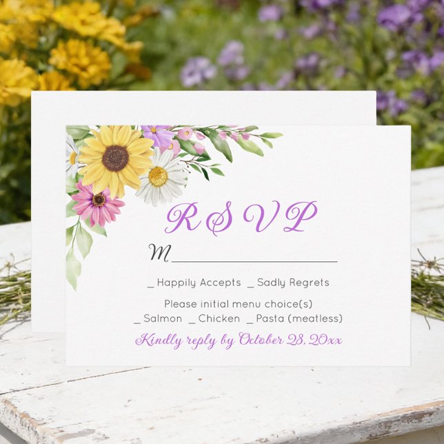 Floral Wedding Wildflower Sunflower Daisy RSVP (Créateur téléchargé)