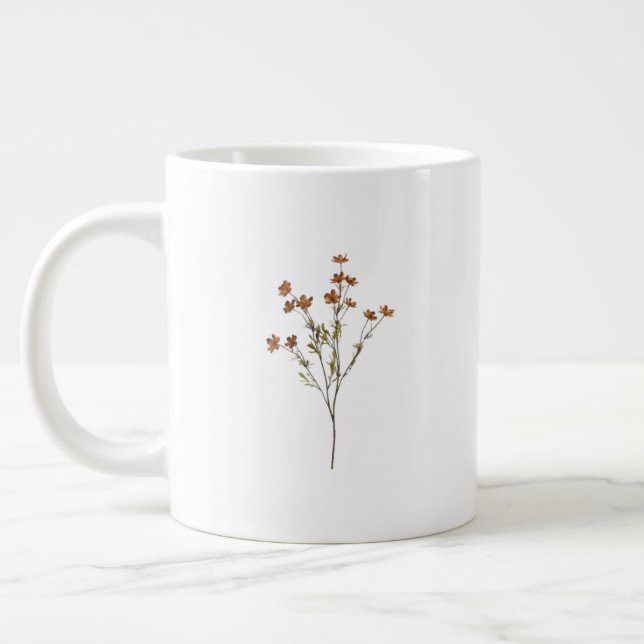 Floral White Mug | Simple Flower Design Coffee Cup (Gauche)