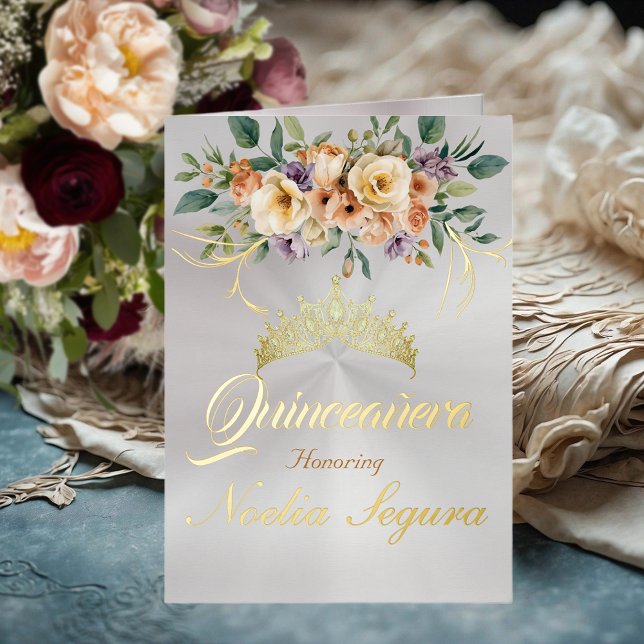 Floral - White Pearl Quinceanera Foil Invitation (Créateur téléchargé)