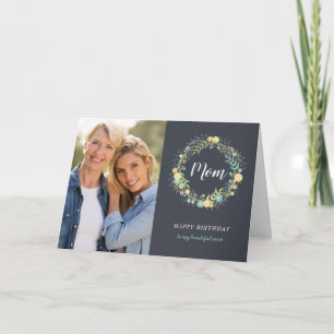 Floral Wreath Anniversaire Carte photo pour maman