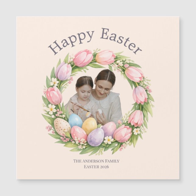 Floral Wreath & Family Photo Personalized Easter  (Devant)
