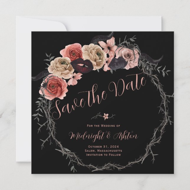 Floral Wreath Gothic Enregistrer la date (Devant)