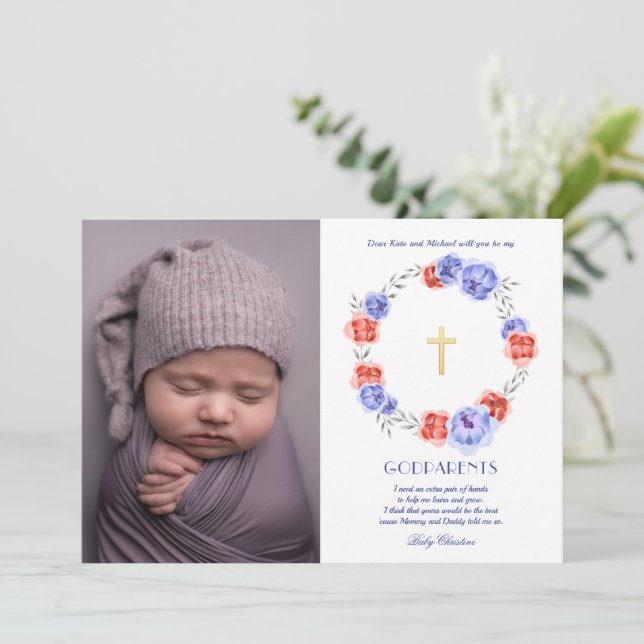 Floral Wreath Photo Godparents Carte de propositio (Debout devant)