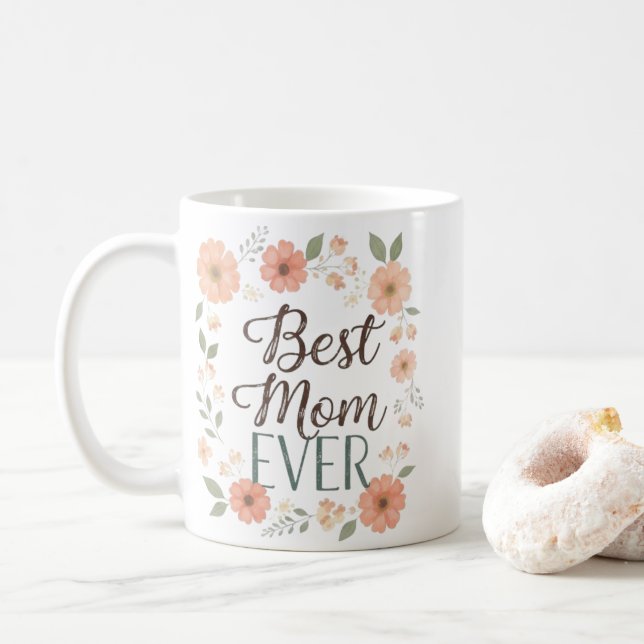 Floral Wreath Quote Mug | Ceramic Coffee Mug (Avec donut)
