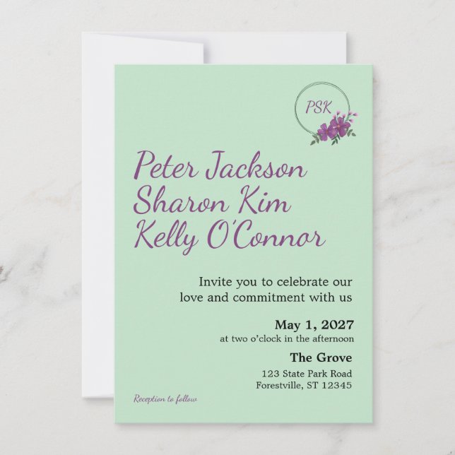 Floral Wreath Triad Wedding Invitation (Devant)