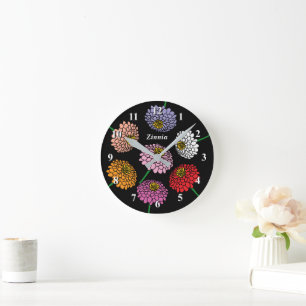 Floral Zinnia fleurs personnalisé horloge murale