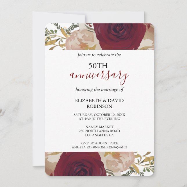 florales fleur 50e anniversaire faire-part de mari (Devant)