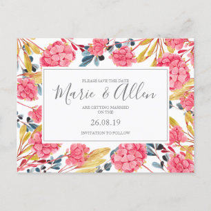 Florales rose vif Enregistrer la date Carte postal