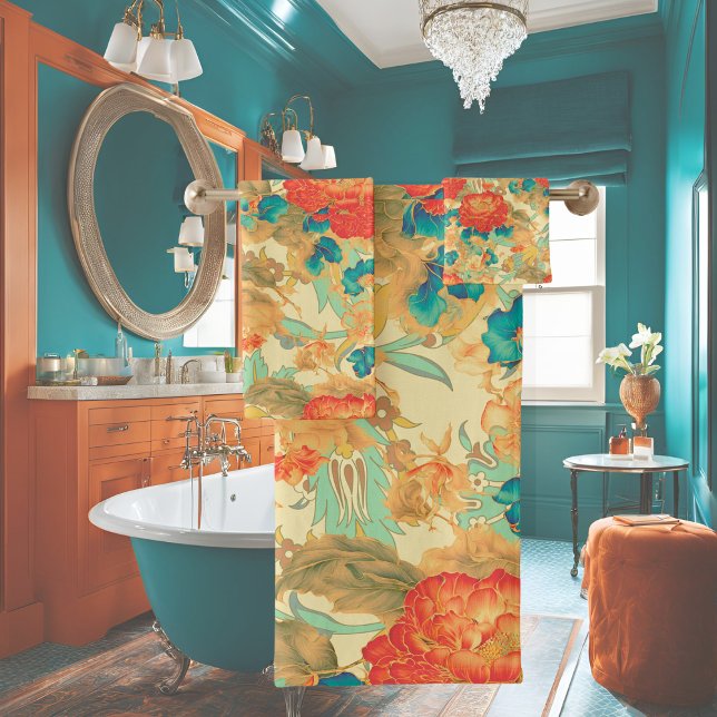 Florales Turquoise, Pêche, Turquoise avec serviett (Créateur téléchargé)