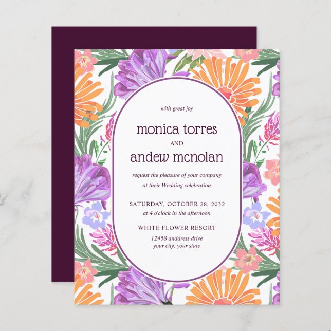 Florales vert orange jaune vif Mariage de printemp (Devant / Derrière)