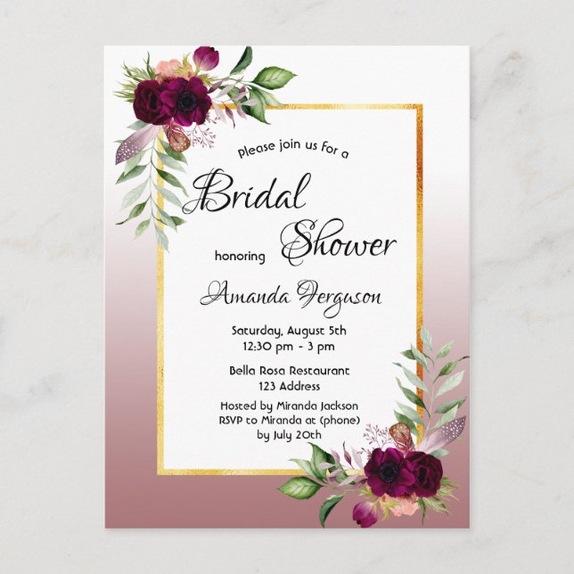 Florals cannelle rose nuptiale invitation (Devant)