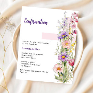 Florals croix rose fille invitation de confirmatio