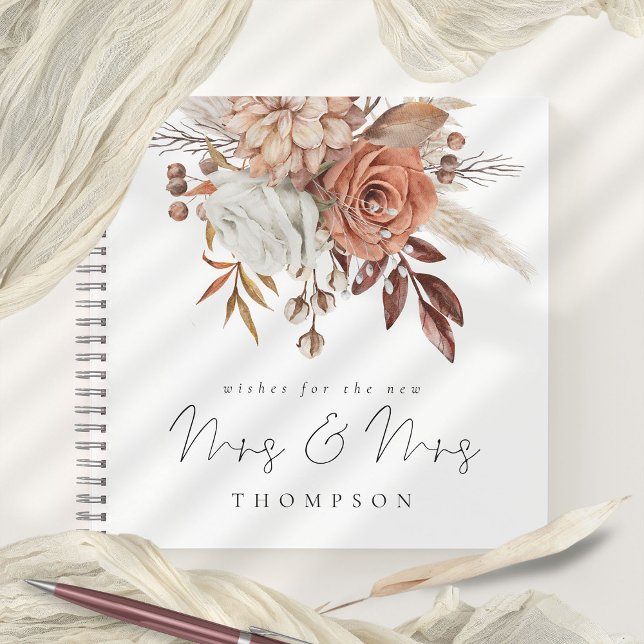 Florals Mme Lesbian Mariage Livre d'invité (Mrs and Mrs Wedding Day Guest Book. Part of the fall rust terracotta Florals Collection)