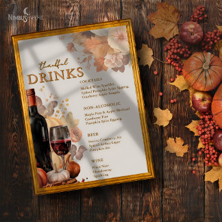 Floraux bouclés Thanksgiving Bar Menu Poster