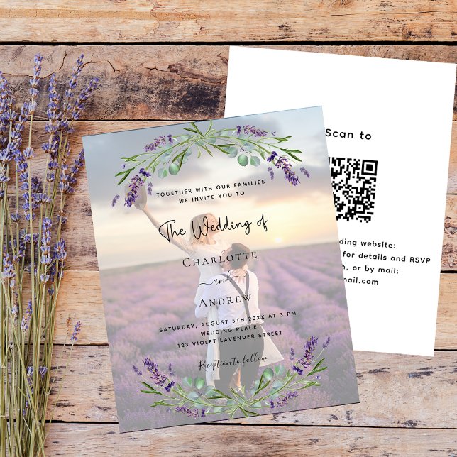 Floraux de lavande photo QR RSVP budget mariage (Créateur téléchargé)