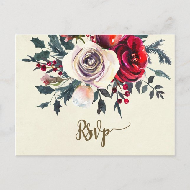 floraux d'hiver mariage carte postale rsvp (Devant)
