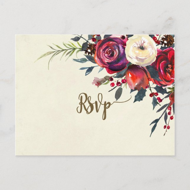 floraux d'hiver mariage carte postale rsvp (Devant)
