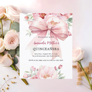 Floraux rose bow Quinceanera invitation