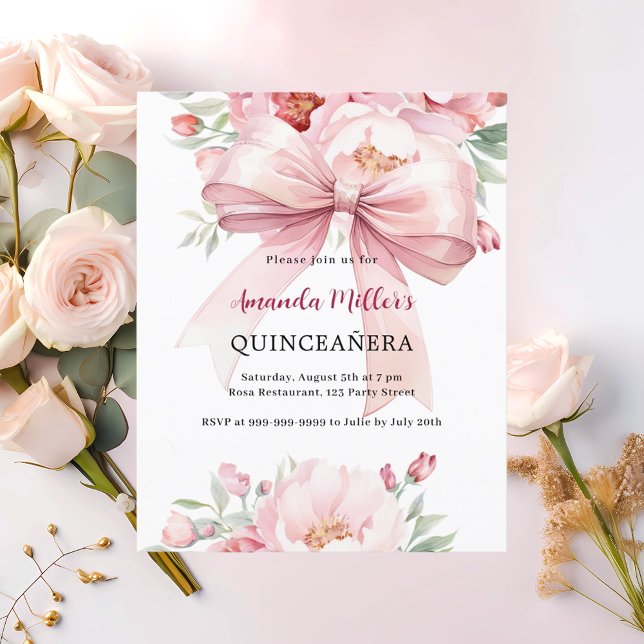 Floraux rose bow Quinceanera invitation (Créateur téléchargé)