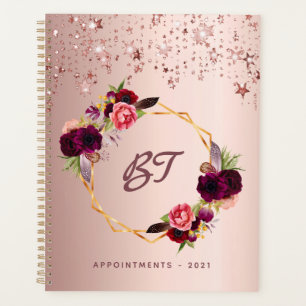 Floraux roses en or bordeaux monogramme étoiles 20