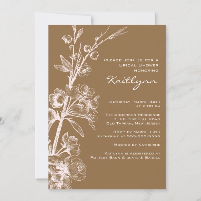 Flore à la crème sur invitation d'une douche nupti (Devant)