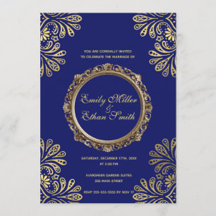 Flore Abstraite Faire-part de mariage Blue Gold
