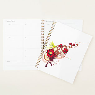 Flore avec fleurs rouges et colibri