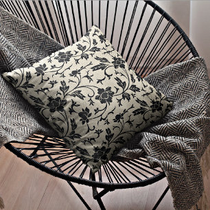 Flore beige et noire   Oreiller à lancer décoratif