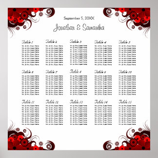 Flore blanche et rouge 15 tables Mariages Tableau