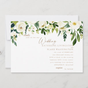Flore blanche simple et Faire-part de mariage or