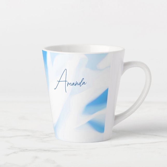 Flore Bleu apaisant Imprimer Petite Mug Latte (Droite)