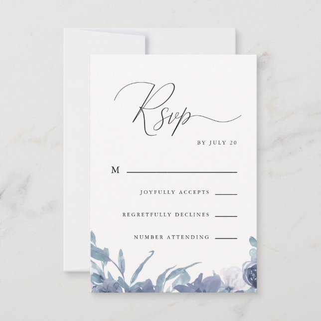 Flore bleu Dusty avec Calligraphie Rsvp (Devant)