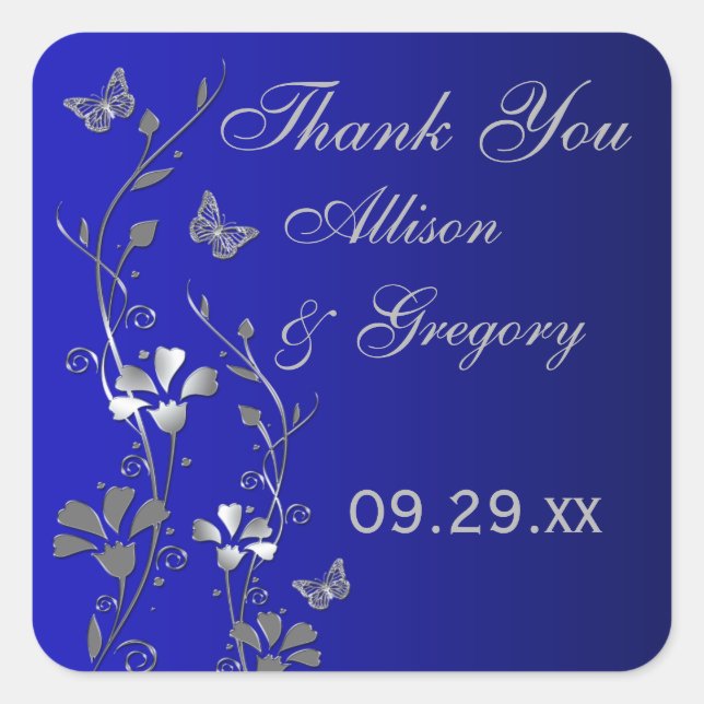 Flore bleu, gris argenté avec Sticker à papillons (Devant)