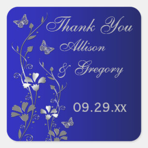 Flore bleu, gris argenté avec Sticker à papillons