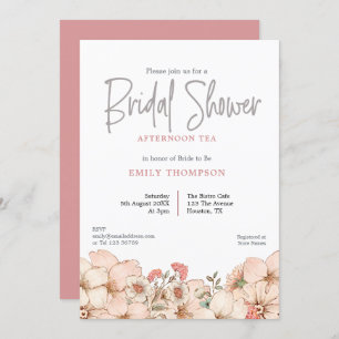 Flore Blush Fête des mariées Script Thé Invitation