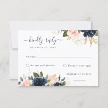 Flore Blush & Navy Elegant carte RSVP