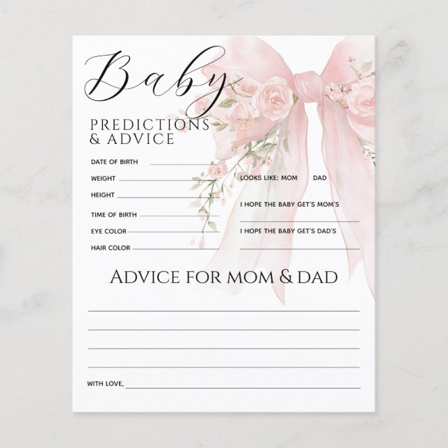 Flore Bow Elegant Baby shower Prediction Jeu (Devant)