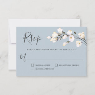 Flore d'aquarelle blanche sur mariage bleu RSVP
