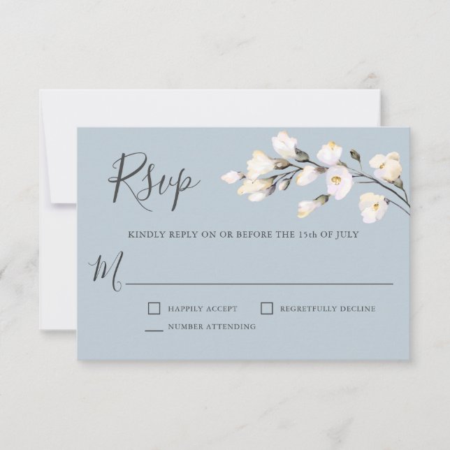 Flore d'aquarelle blanche sur mariage bleu RSVP (Devant)