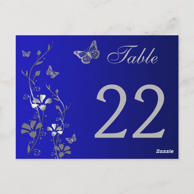 Flore d'argent bleu avec papillons Numéro de table (Dos)