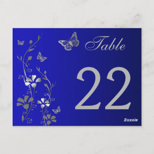Flore d'argent bleu avec papillons Numéro de table