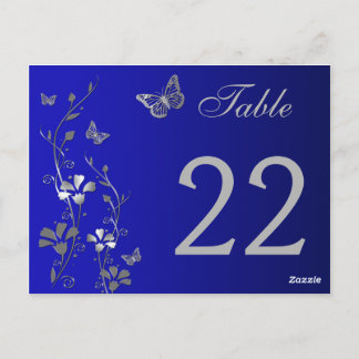 Flore d'argent bleu avec papillons Numéro de table