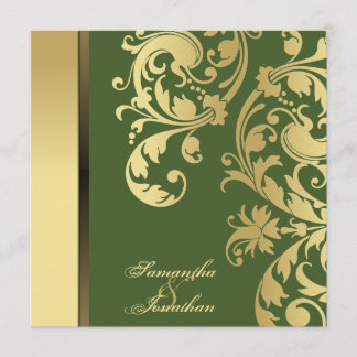 Flore d'or de Faire-part de mariage Forest Green