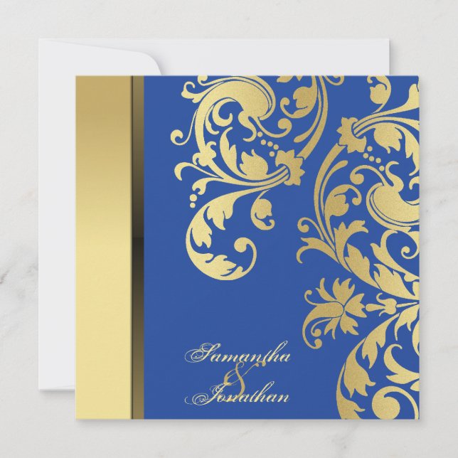 Flore Faire-part de mariage Blue Gold Shimmer (Devant)