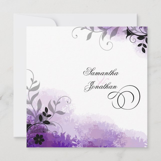 Flore feutrée violette Faire-part de mariage (Devant)