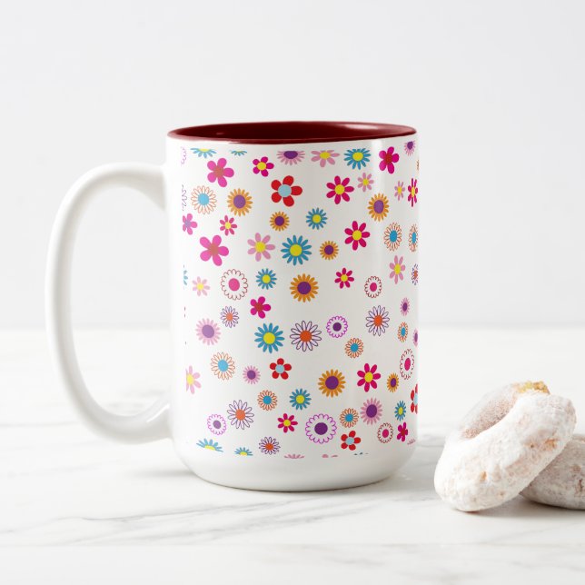 Flore géométrique brillante 2 tonalités LG Mug (Avec donut)