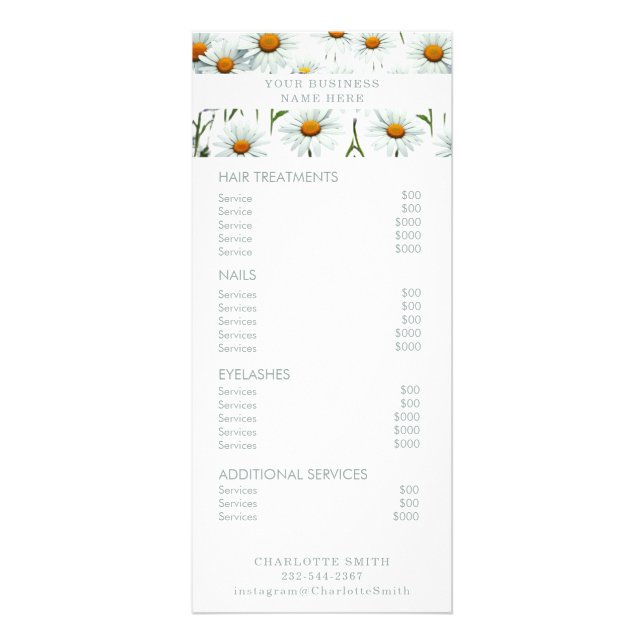 Flore minimaliste | Menu Service Tarifs Salon (Devant)